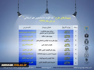 قابل توجه کلیه دانشجویان محترم وبینارهای طرح خداقوت دانشجوی هم استانی در دی ماه 1399