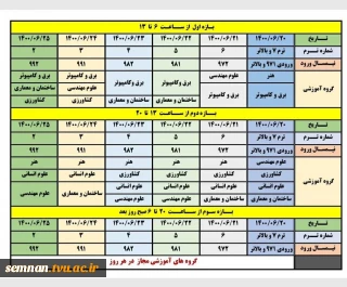 جدول زمانبندی انتخاب واحد ۱۴۰۰