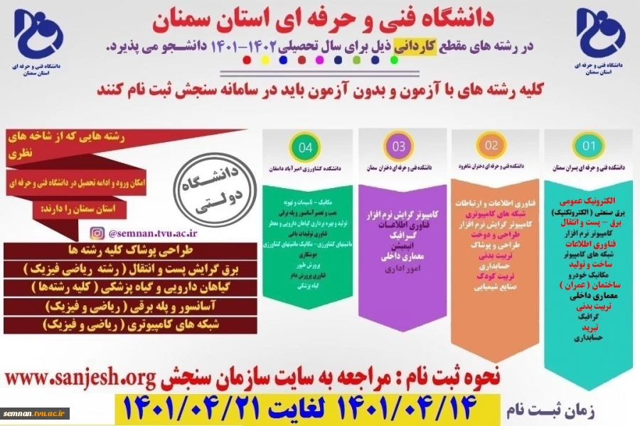 آغاز ثبت نام  مقطع کاردانی دانشگاه فنی و حرفه ای به همراه دفترچه راهنمای ثبت نام و انتخاب رشته کنکور   2