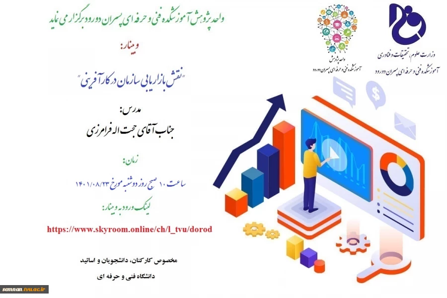 اطلاعیه برگزاری وبینار "نقش بازاریابی سازمان در کارآفرینی" توسط واحد پژوهش آموزشکده فنی و حرفه ای پسران دورود 2