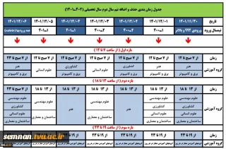 جدول اصلاحیه زمان بندی حذف‌ و اضافه