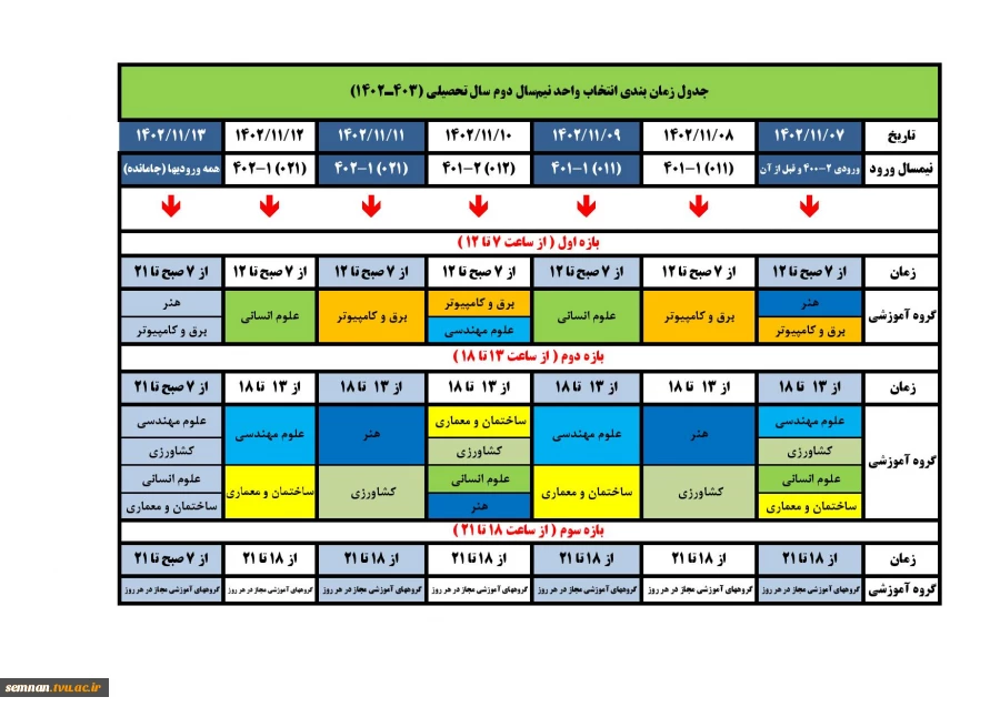 ❇️ جدول زمانبندی انتخاب واحد نیمسال دوم 022 2